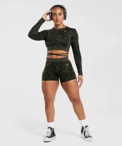 DAMES Gymshark Croptops|T-shirts*Adapt Camo Seamless Ribbed Long Sleeve Crop Top