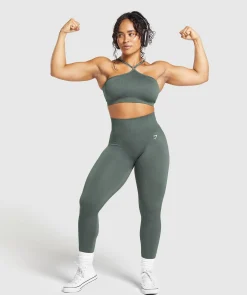 DAMES Gymshark Sport-bh's*Adapt Fleck Seamless Halterneck Bralette- Slate Teal/Cargo Teal