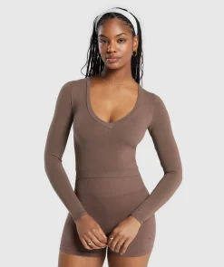 DAMES Gymshark Croptops|T-shirts*Cotton Seamless Long Sleeve Midi Top