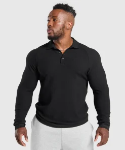 Heren Gymshark T-shirts*Long Sleeve Waffle Polo Shirt
