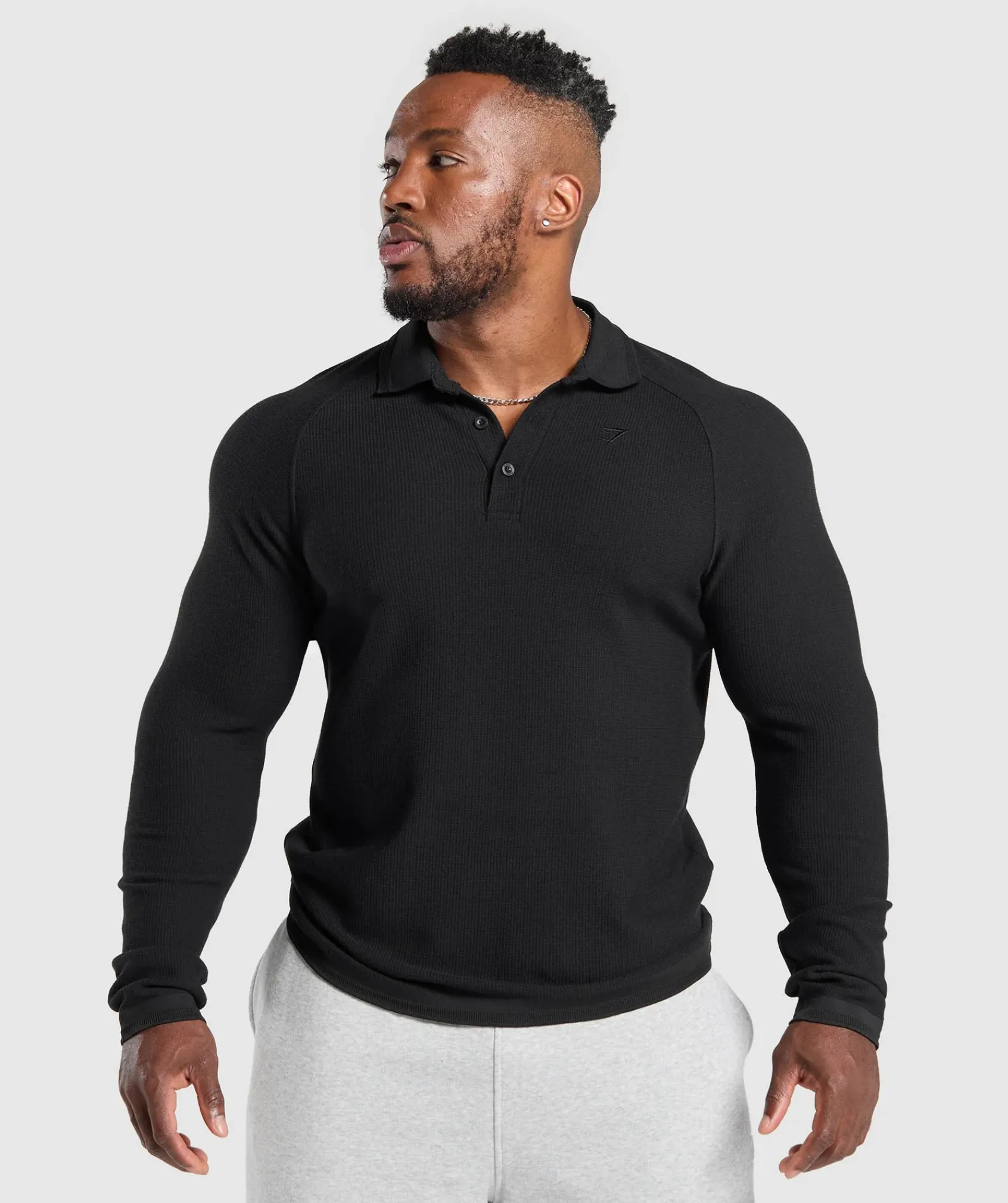 Heren Gymshark T-shirts*Long Sleeve Waffle Polo Shirt