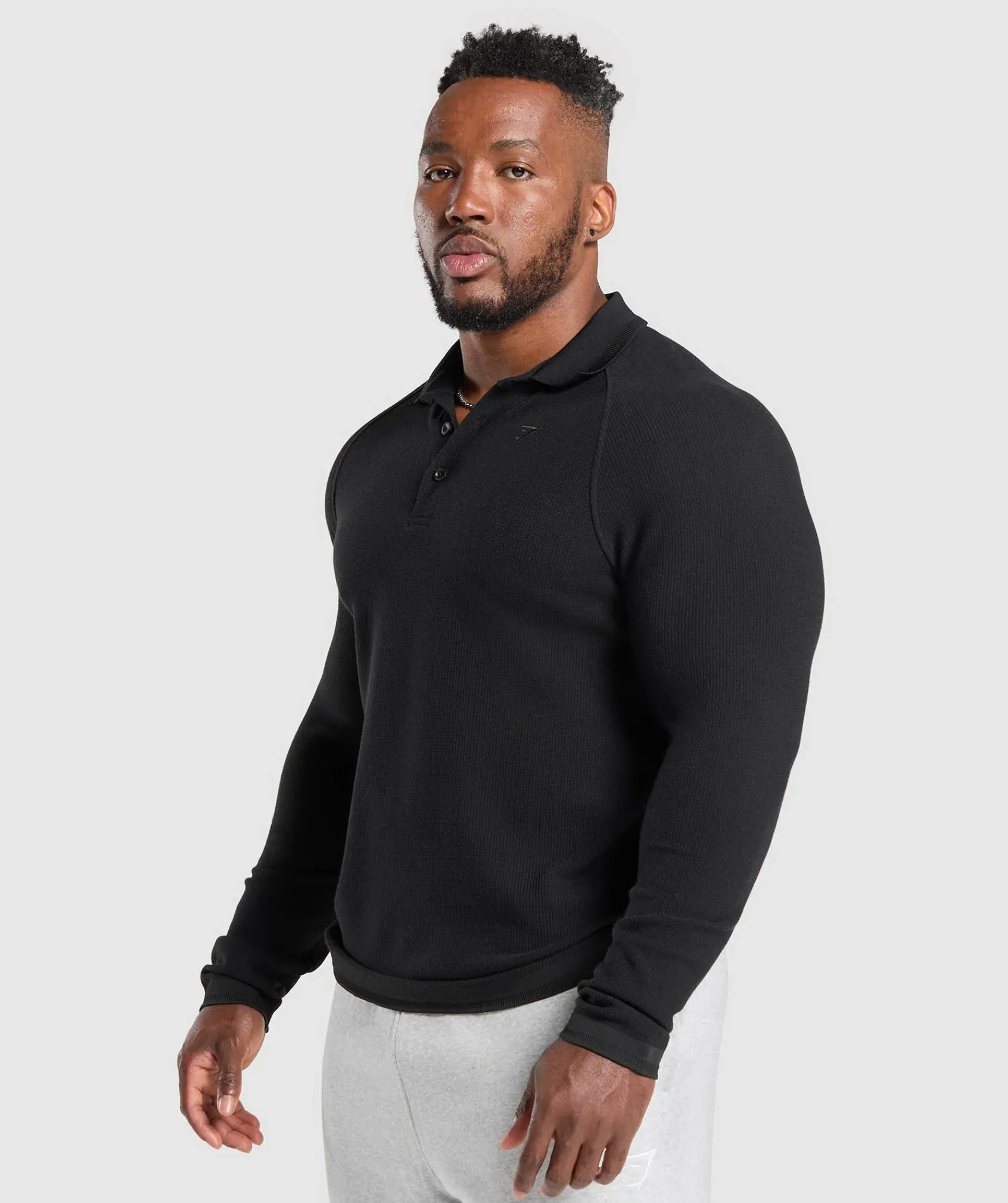 Heren Gymshark T-shirts*Long Sleeve Waffle Polo Shirt