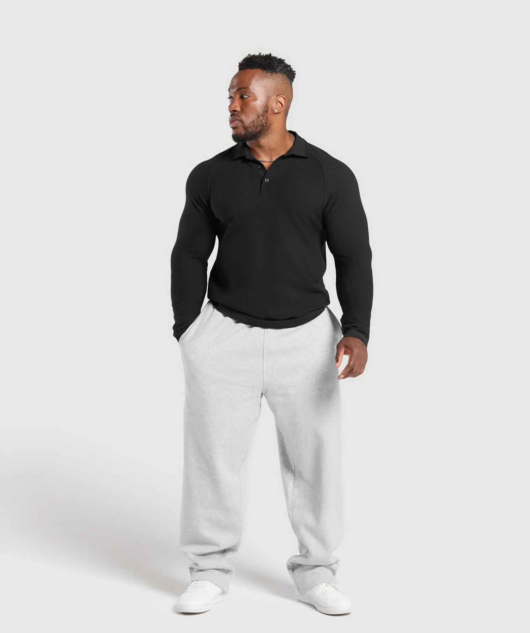 Heren Gymshark T-shirts*Long Sleeve Waffle Polo Shirt