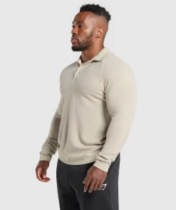 Heren Gymshark T-shirts*Long Sleeve Waffle Polo Shirt