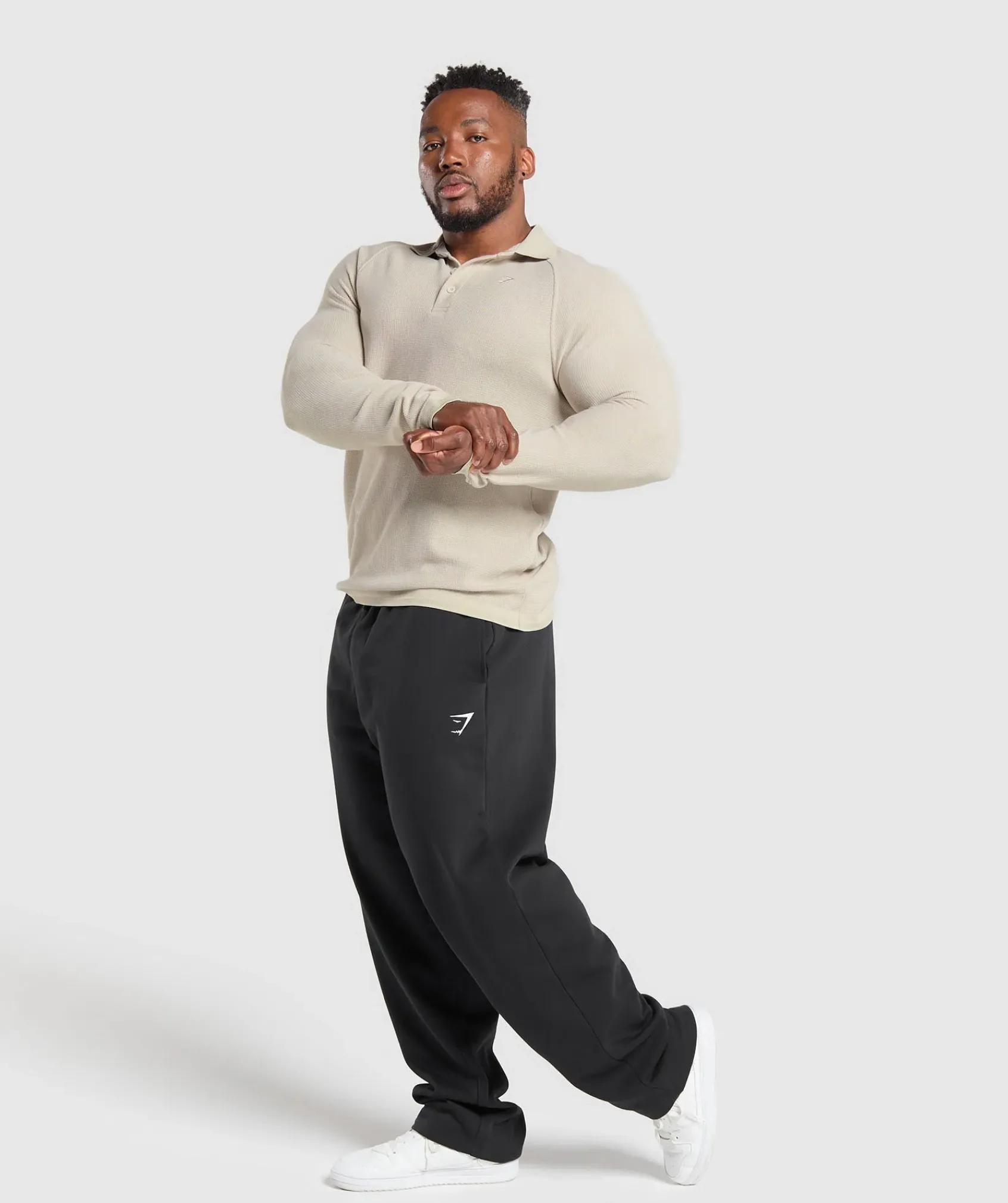 Heren Gymshark T-shirts*Long Sleeve Waffle Polo Shirt