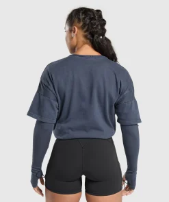 DAMES Gymshark Bedekkende Sportkleding|T-shirts*Premium Legacy Washed 2-in-1 Long Sleeve