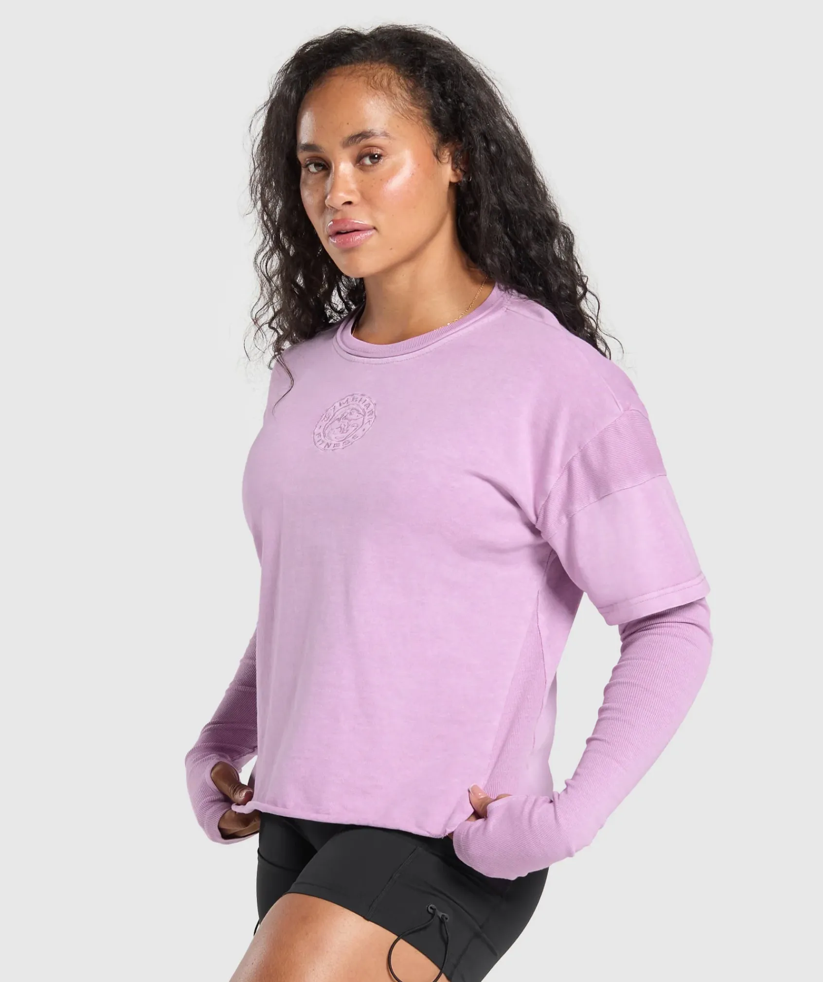 DAMES Gymshark Bedekkende Sportkleding|T-shirts*Premium Legacy Washed 2-in-1 Long Sleeve