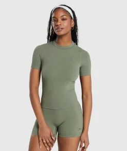 DAMES Gymshark T-shirts*Ribbed Cotton Seamless T-Shirt